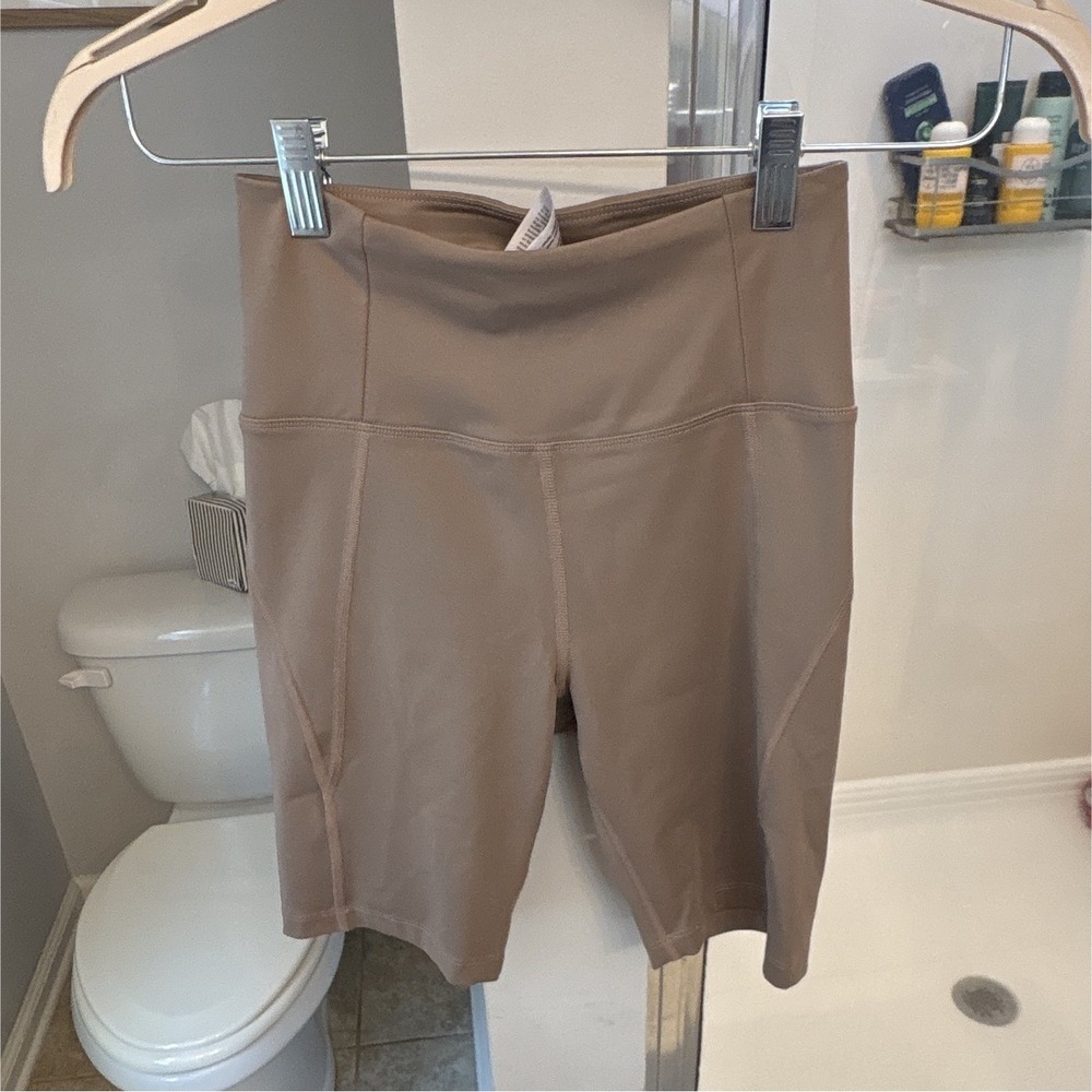 Girlfriend Collective Women's Brown High-Rise Biker Shorts Stretch Elastic S